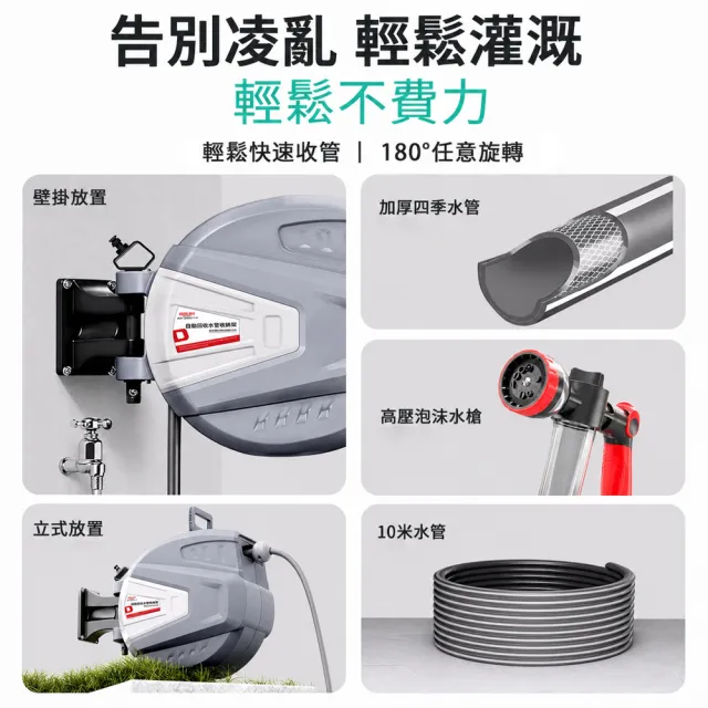 【艾嘉圖】德力西 伸縮水管車 澆水水管 自動回收水管 澆花水槍 壁掛伸縮水管 收卷器 自動回收水管車