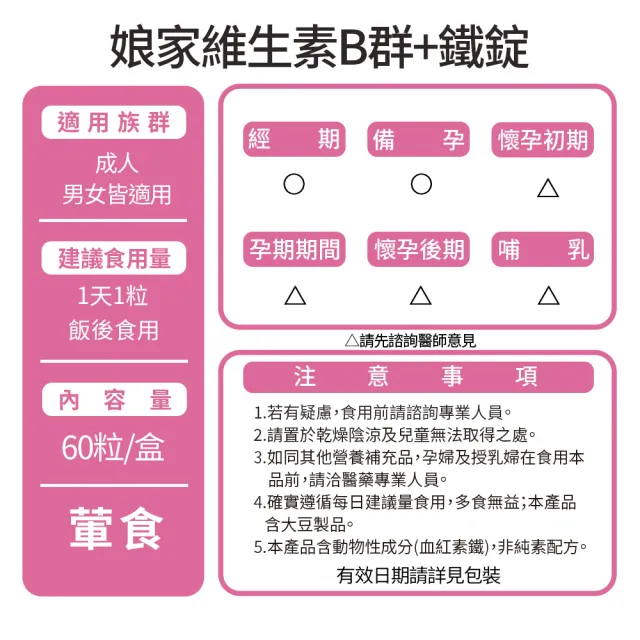 【娘家】維生素B群+鐵60錠2盒(含賽洛美.120日份)