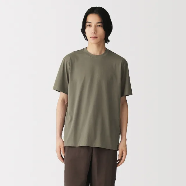 【MUJI 無印良品】男天竺圓領短袖T恤(白色/淺灰/黑色/淺綠/卡其綠/藍色/灰白)