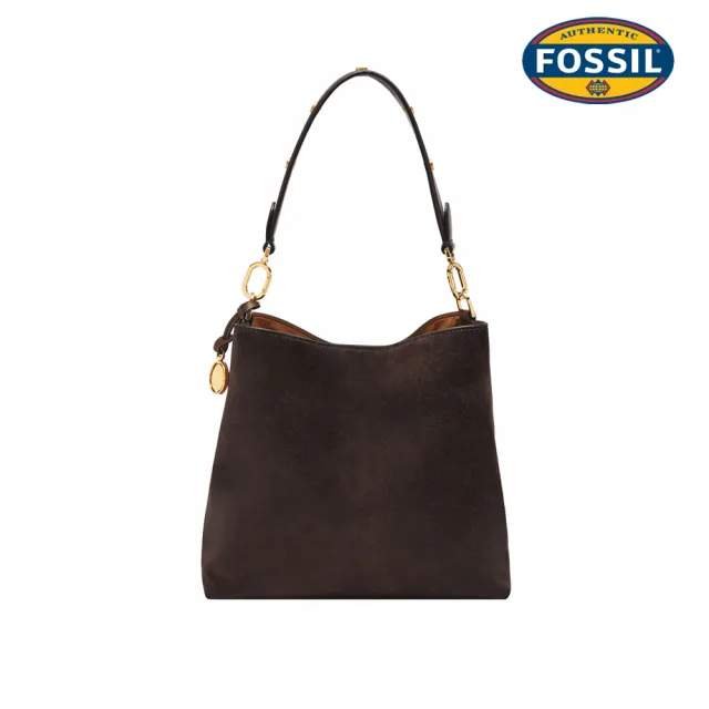 【FOSSIL】Jessie 質感麂皮肩背水桶包-深棕色 ZB11253203