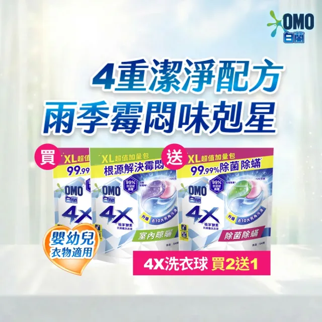 【白蘭】買2送1★4X極淨酵素抗病毒洗衣球54顆/袋*3入(共162顆 除菌除蟎/室內晾曬 嬰幼兒適用)