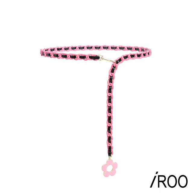 【iROO】精緻花朵真皮穿條腰鍊