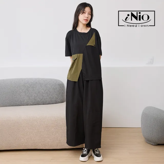 【iNio 衣著美學】寬褲管抽繩鬆緊腰闊腳寬褲 女寬褲 闊腿褲 鬆緊腰長褲 抽繩寬褲 顯瘦休閒褲 CHW2086