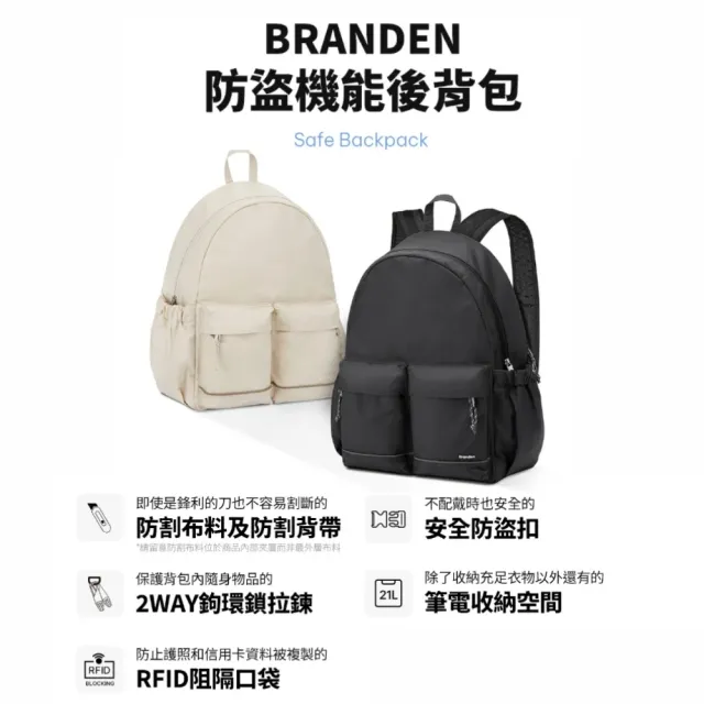 【Branden】雙11 韓國官方授權｜超輕量防盜旅行後背包(大容量 登機 多功能 收納)