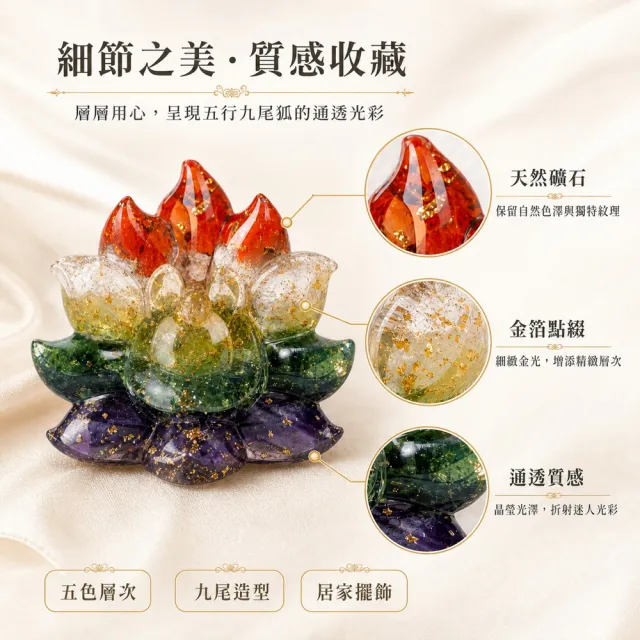 【天天水晶】五行配色九尾狐水晶鎮擺飾｜五行開運全功效｜招財好人緣守護愛情貴人避邪