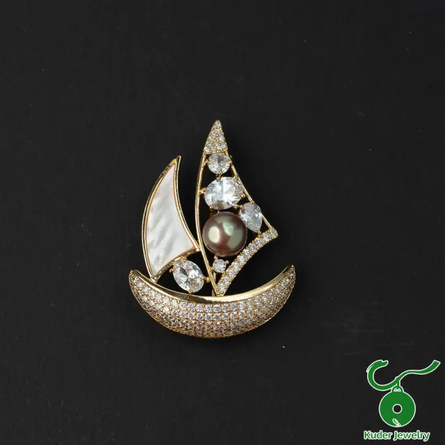 【K.D.J 圓融珠寶】天然珍珠 一帆風順 帆船胸針 墜飾兩用