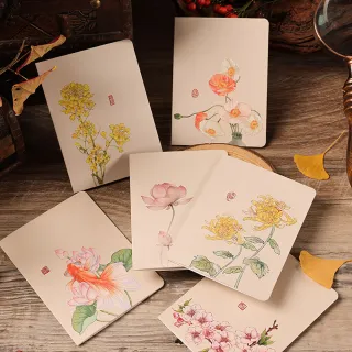 Paper Play 萬用卡片 感謝卡/萬用卡片-水墨中國風復古花卉圖樣卡片 賀卡 感謝卡 祝福卡(6款任選)