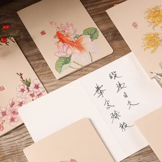 Paper Play 萬用卡片 感謝卡/萬用卡片-水墨中國風復古花卉圖樣卡片 賀卡 感謝卡 祝福卡(6款任選)
