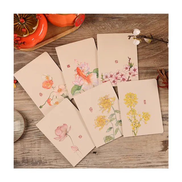 Paper Play 萬用卡片 感謝卡/萬用卡片-水墨中國風復古花卉圖樣卡片 賀卡 感謝卡 祝福卡(6款任選)