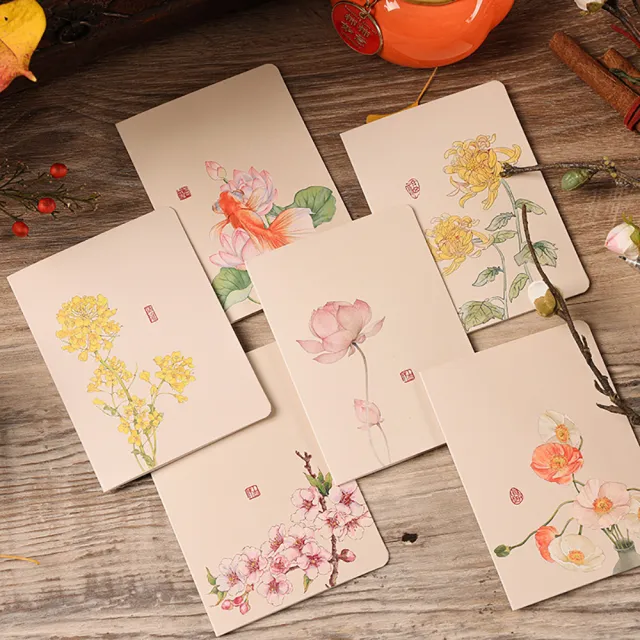 Paper Play 萬用卡片 感謝卡/萬用卡片-水墨中國風復古花卉圖樣卡片 賀卡 感謝卡 祝福卡(6款任選)