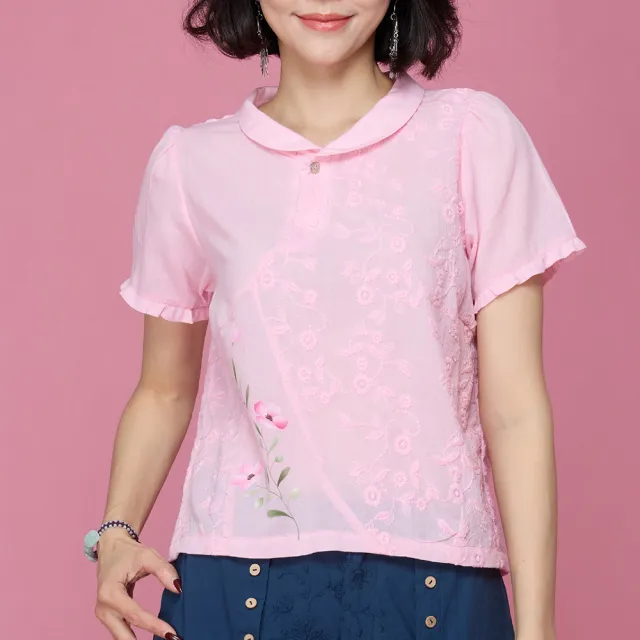 【古典美】63068 手繪刺繡翻領上衣