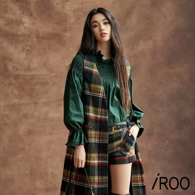 【iROO】經典綠格紋短褲