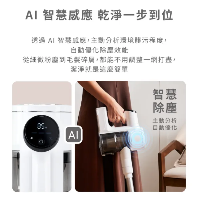 【acerpure】CLEAN V3 潔吸塔AI自動集塵無線吸塵器(30KPA/防纏繞/濕拖乾吸/綠光顯塵除螨)SV795-11W