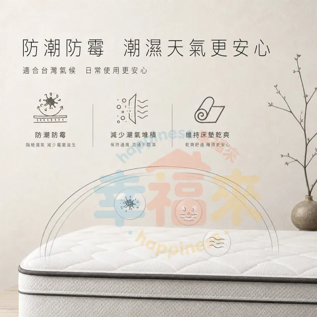 【happiness 幸福來】加大單人-防蟎抗菌獨立筒床墊 3.5尺25公分（188*105*25） 軟硬適中｜透氣面料