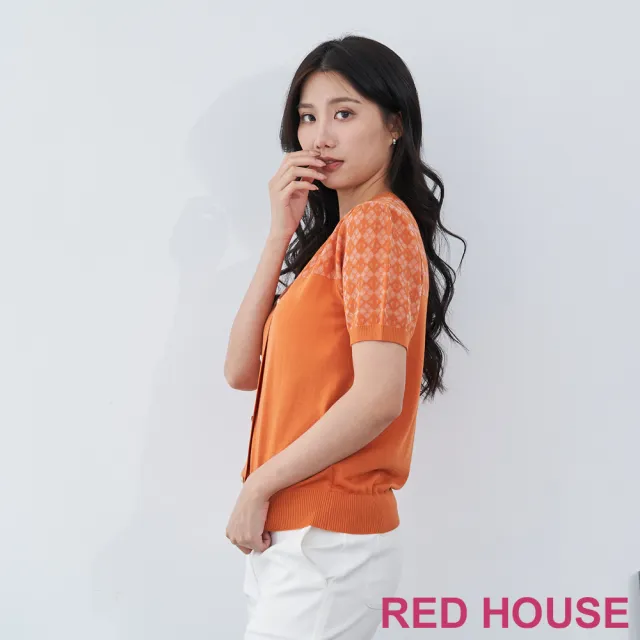 【RED HOUSE 蕾赫斯】學院風菱格織紋針織衫(橘色)