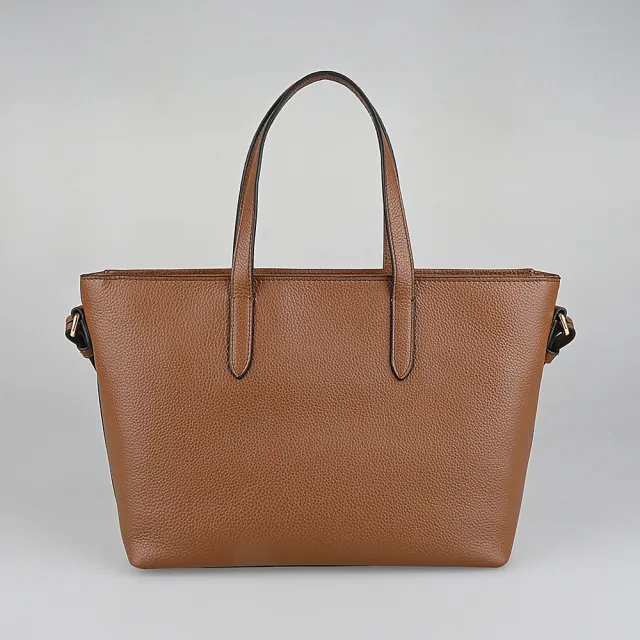【BALLY】BALLY精品牛皮織帶斜背手提托特包(小/焦糖棕)