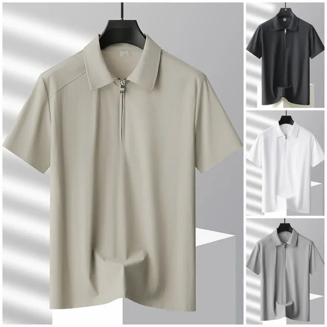 【米蘭精品】現貨出清 男POLO衫短袖上衣T恤高爾夫衫休閒運動夏季冰絲速乾拉鍊翻領(男裝4色t1lg46)