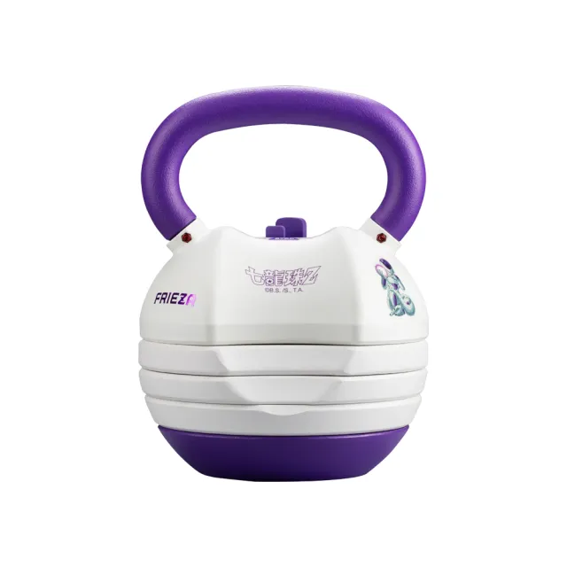 【BYZOOM FITNESS】七龍珠Z10kg啞鈴(魔人普烏款)+22.6kg壺鈴(弗力札款)+啞鈴專用架(白)+Easy Bar槓鈴桿(黑)