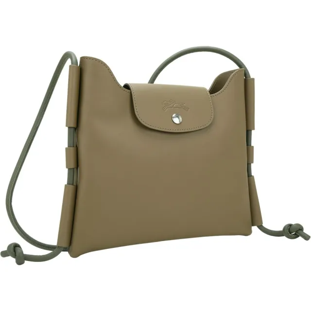 【LONGCHAMP】Le Pliage Xtra S 奔馬烙印牛皮抽繩背帶手提 肩斜背包(橄欖綠)(真皮包 側背包)