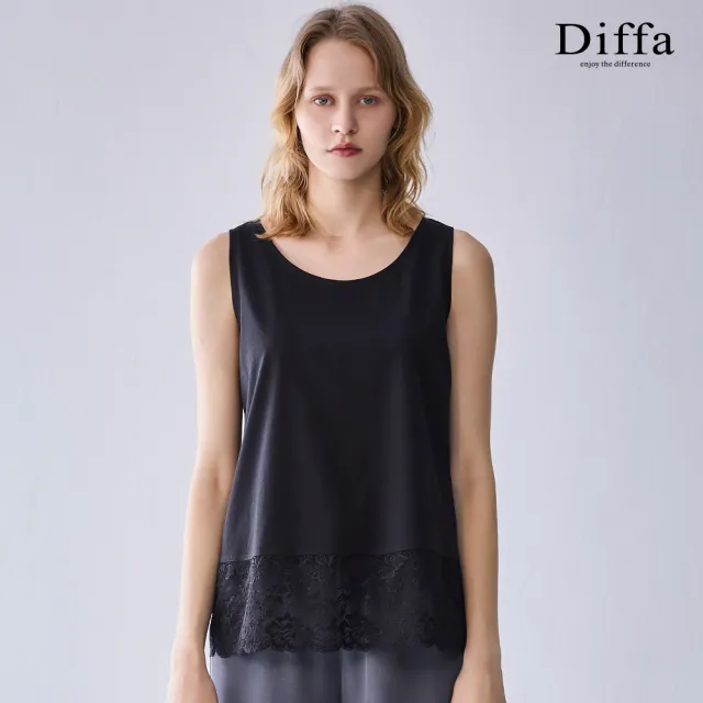 【Diffa】蕾絲拼接下襬背心針織衫-女