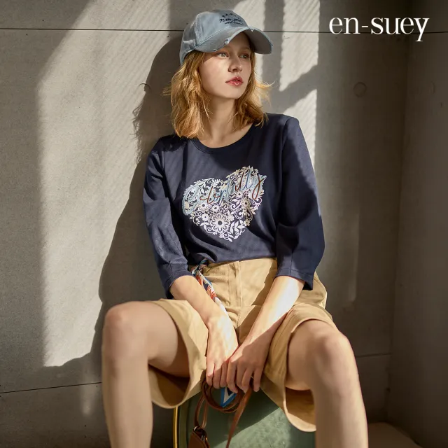 【en-suey 銀穗】橫向對稱剪裁休閒五分褲-女