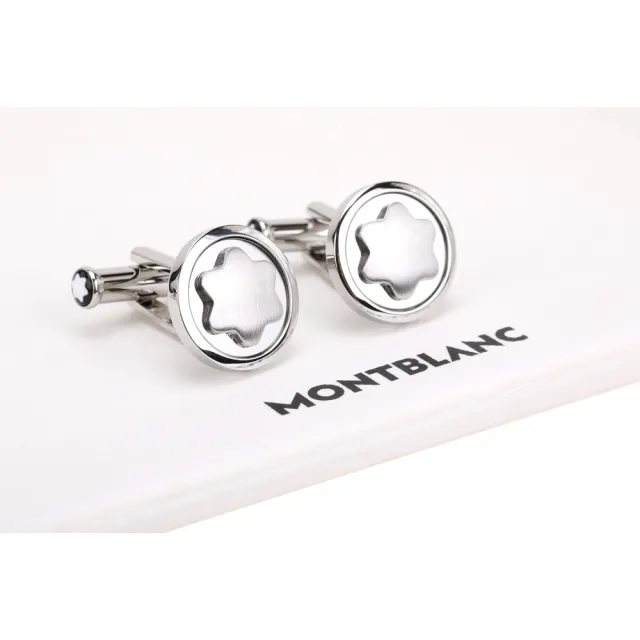 【MONTBLANC 萬寶龍】六芒星不鏽鋼袖扣(銀色)(襯衫配件 袖釦 送禮)