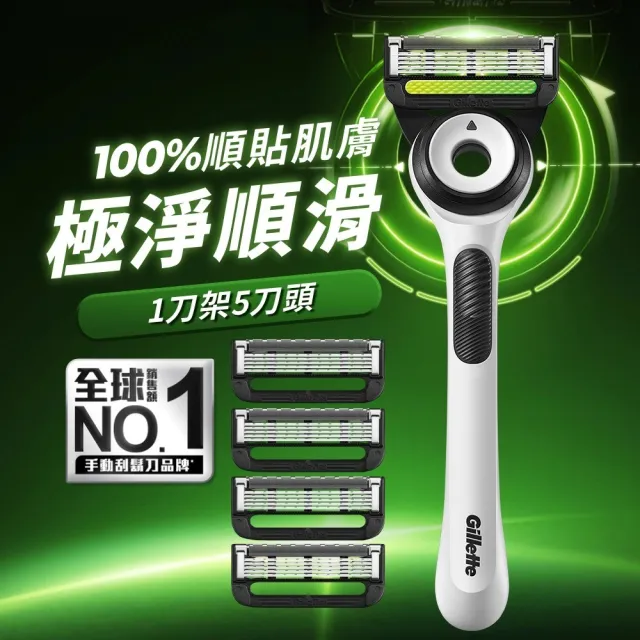 【Gillette 吉列】★新上市陳傑憲推薦★Labs 極光系列刮鬍刀 極光白(1刀架5刀頭)