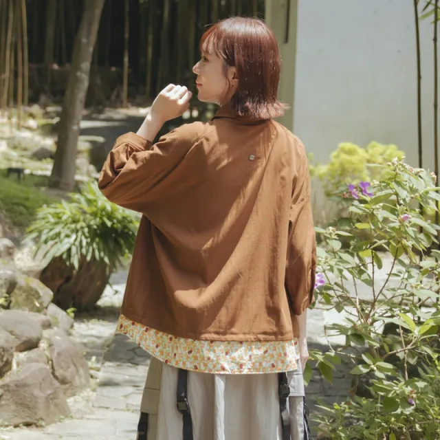 【MOSS CLUB】下擺印花拼接襯衫 藍 咖