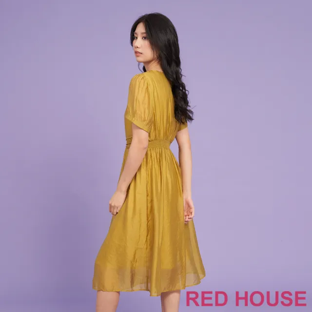 【RED HOUSE 蕾赫斯】光澤感素面彈性洋裝(芥末黃)