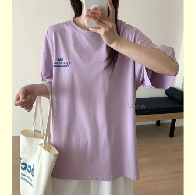 【Want-Meow】90公斤可穿/寬鬆百搭餅乾文字T圖T圖案T恤圓領上衣大學T短袖T(大碼上衣/大碼/大尺碼/短袖上衣)