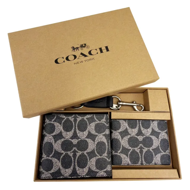 【COACH】C LOGO男款8卡活動證件夾短夾附鑰匙圈禮盒(多色選一)