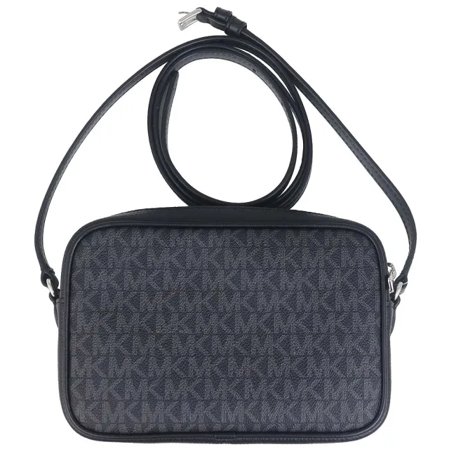 【Michael Kors】Jet Set MK花紋防水布小斜背方包(黑)