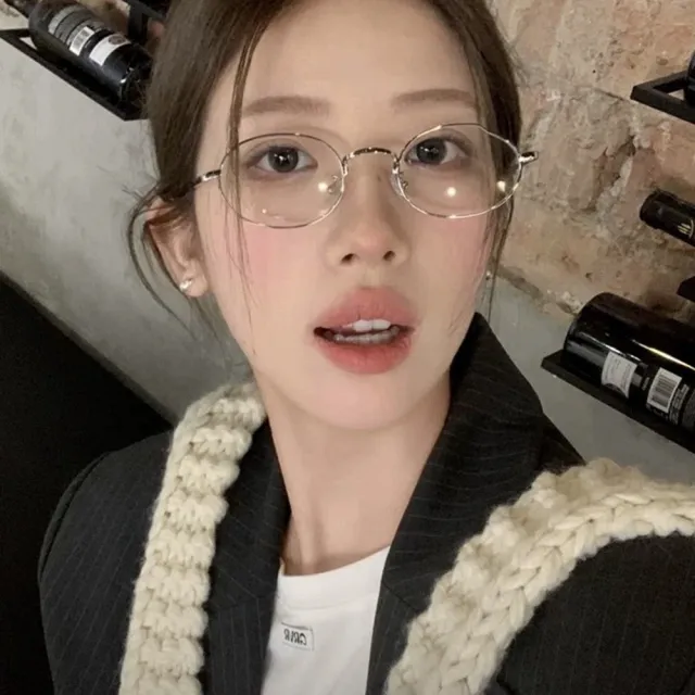 【LEESA】文青眼鏡\眼鏡架\橢圓框眼鏡\眼鏡\穿搭配件\小框眼鏡\素顏眼鏡\眼鏡框\金屬眼鏡\金屬