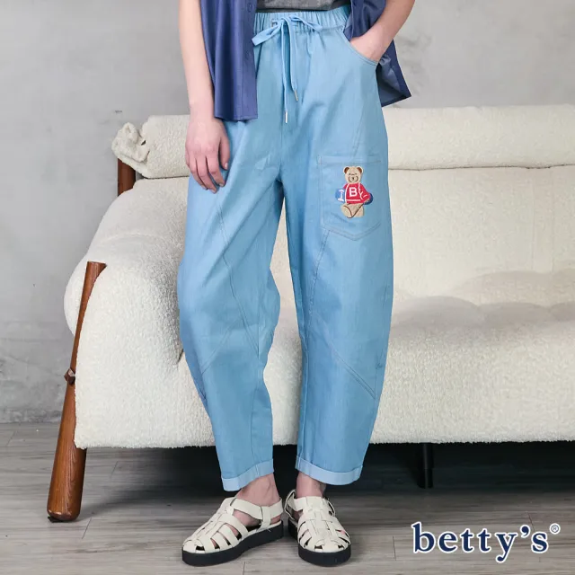【betty’s 貝蒂思】滑板熊刺繡彎刀牛仔褲(共二色)