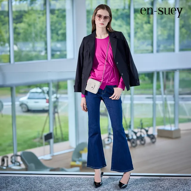 【en-suey 銀穗】復古刷色微喇叭牛仔長褲(丹寧)-女