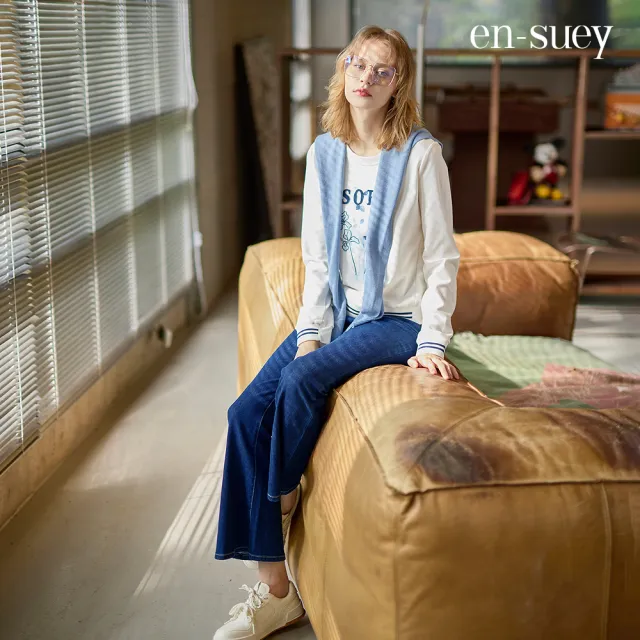 【en-suey 銀穗】復古刷色微喇叭牛仔長褲(丹寧)-女