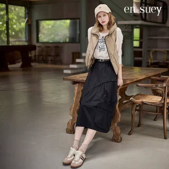 【en-suey 銀穗】不規則剪裁氣球型輪廓長裙-女