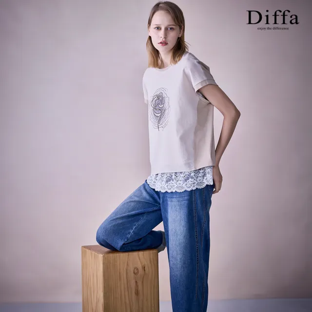 【Diffa】Senteur玫瑰印花異素材拼接連袖針織衫-女
