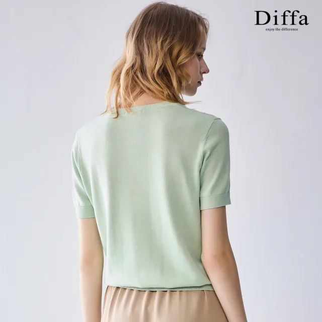 【Diffa】肩繡花短袖線衫-女