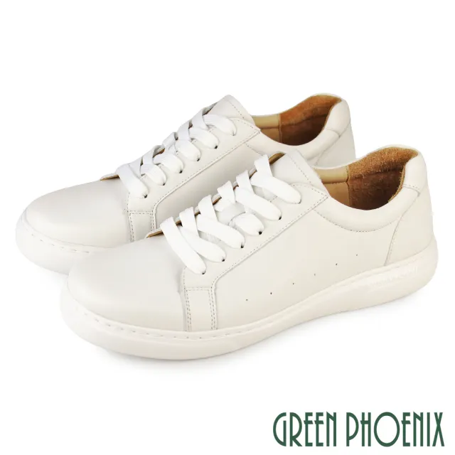 【GREEN PHOENIX 波兒德】男 休閒鞋 小白鞋 真皮 吸震減壓 手縫大底 綁帶(白色、黑色)