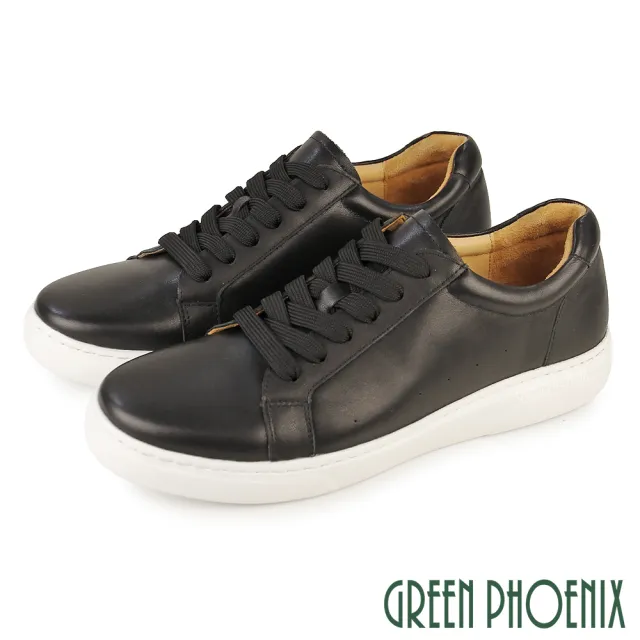 【GREEN PHOENIX 波兒德】男 休閒鞋 小白鞋 真皮 吸震減壓 手縫大底 綁帶(白色、黑色)