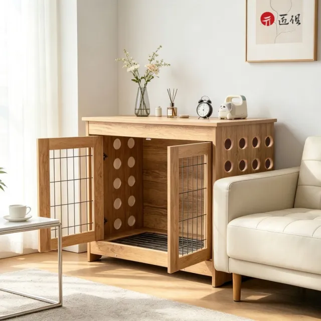 【匠俱】日系木質多功能寵物籠/狗屋茶几櫃/貓狗安睡籠80*55*120cm(電視櫃/邊櫃/防咬鐵網/居家美學設計)