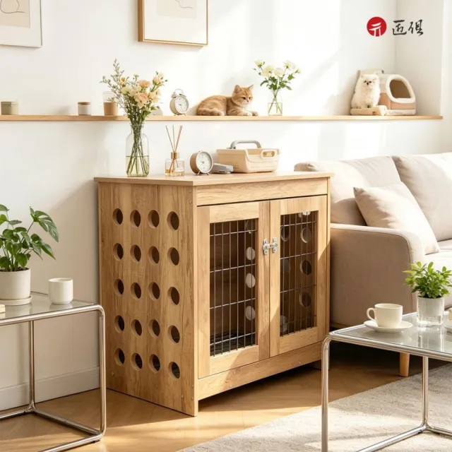 【匠俱】日系木質多功能寵物籠/狗屋茶几櫃/貓狗安睡籠80*55*120cm(電視櫃/邊櫃/防咬鐵網/居家美學設計)