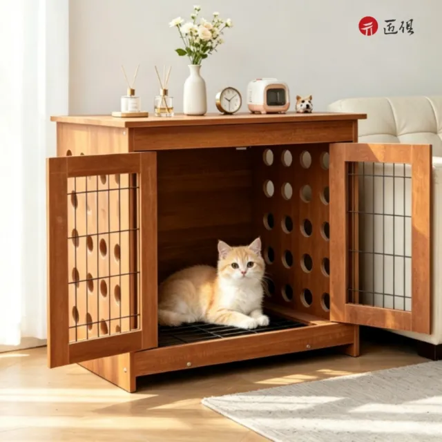 【匠俱】日系木質多功能寵物籠/狗屋茶几櫃/貓狗安睡籠80*55*120cm(電視櫃/邊櫃/防咬鐵網/居家美學設計)