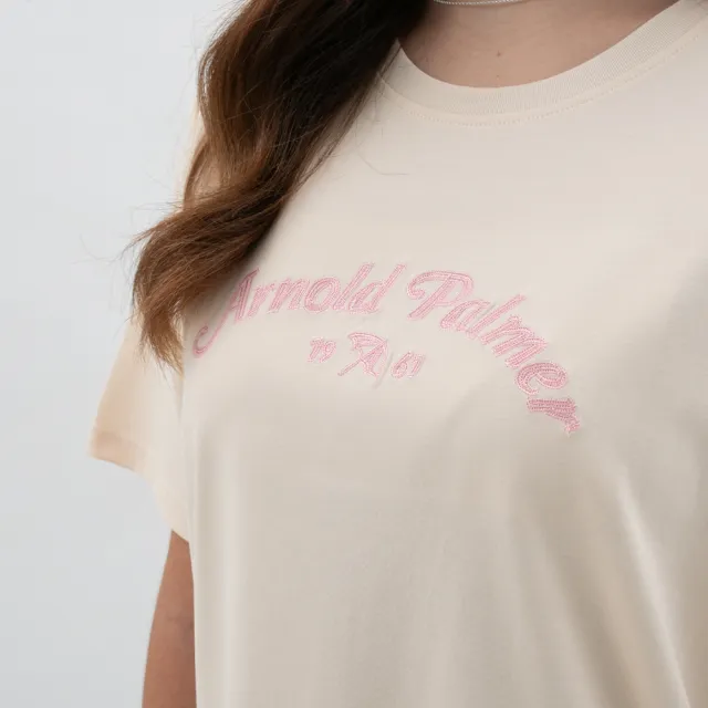 【Arnold Palmer 雨傘】女裝-傘LOGO繡花寬鬆版圓領短袖T-Shirt-淡黃色
