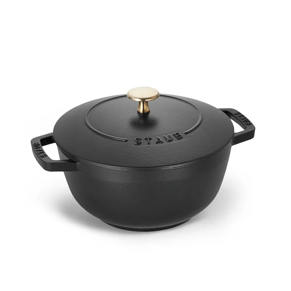 【STAUB】迴力釘點琺瑯鑄鐵鍋和食鍋20cm-黑色/新舊包裝隨機出貨(德國雙人牌集團官方直營)