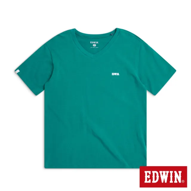 【EDWIN】男裝 V領基本印花短袖T恤(深綠色)
