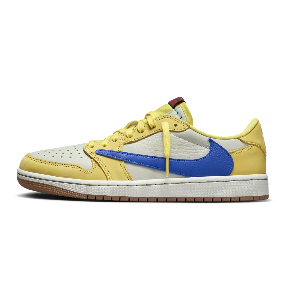 【NIKE 耐吉】休閒鞋 Air Jordan 1 x Travis Scott Low OG Canary WMNS 聯名款 倒鉤 黃藍 女鞋 DZ4137-700