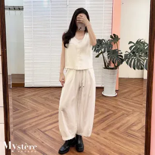 【my stere 我的時尚秘境】棉麻寬鬆壓褶燈籠褲 兩色 燈籠褲 大寬褲 縮口褲 棉麻寬褲 休閑寬褲