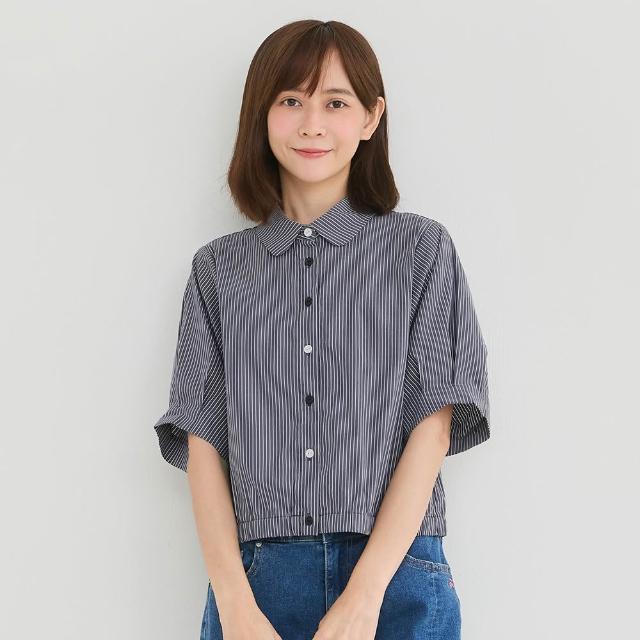 【a la sha】條紋短袖短版襯衫